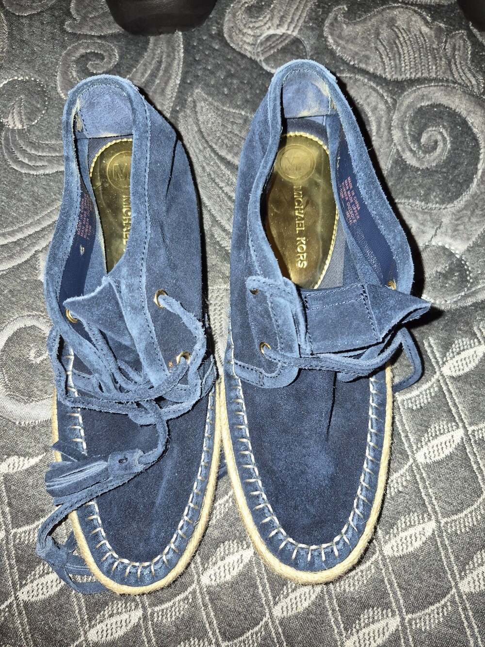 MICHAEL Michael Kors Kendrick Navy Blue Suede Espadrille Ankle Boots